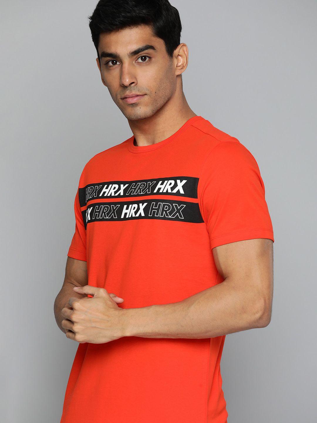 hrx by hrithik roshan men orange brand logo printed t-shirt