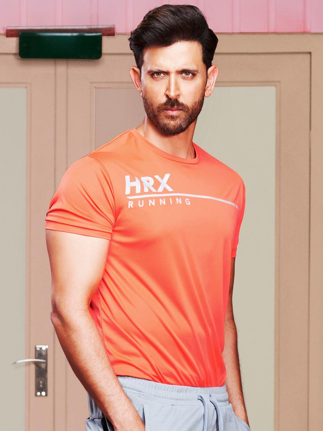 hrx by hrithik roshan men orange printed regular fit running t-shirt