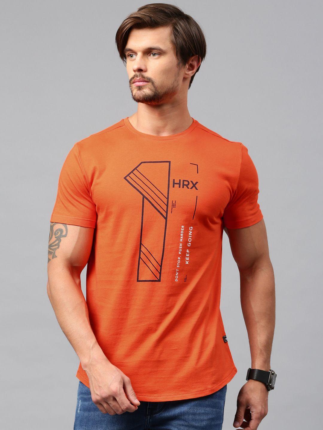 hrx by hrithik roshan men orange printed t-shirt