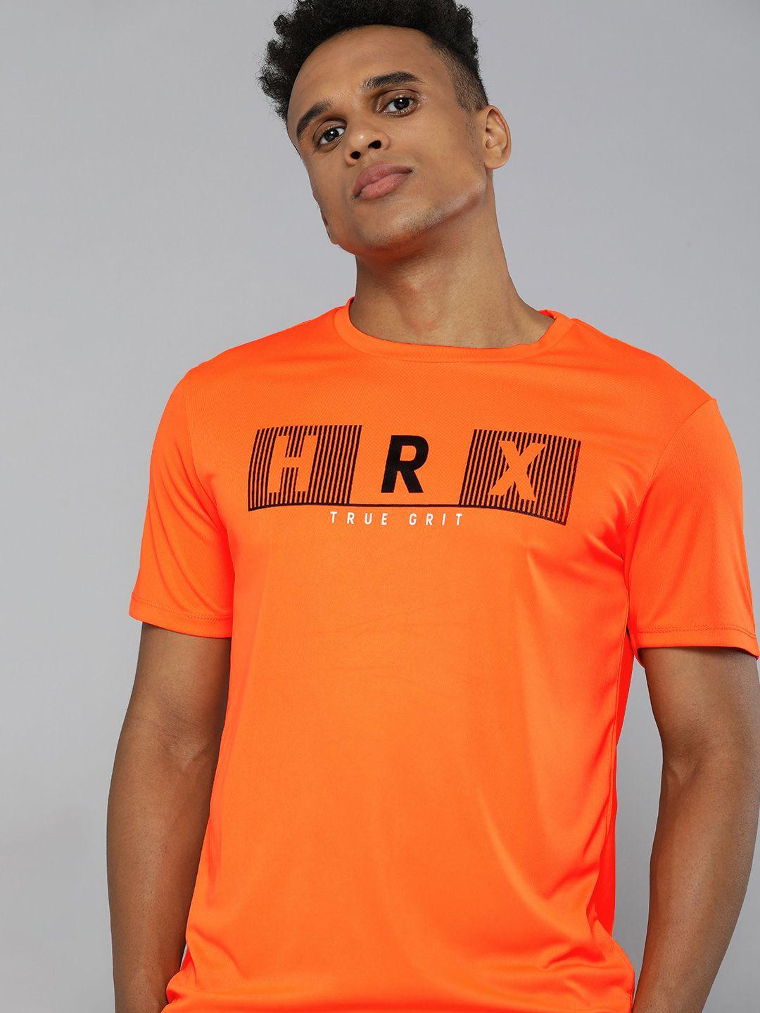 hrx by hrithik roshan men orange rapid-dry brand carrier training t-shirt