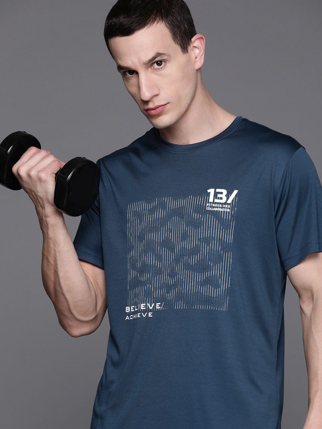 hrx by hrithik roshan men printed rapid-dry training t-shirt with reflective detail