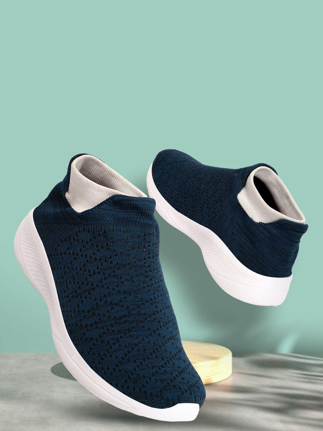 hrx by hrithik roshan men teal blue and white woven design lightweight slip-on sneakers