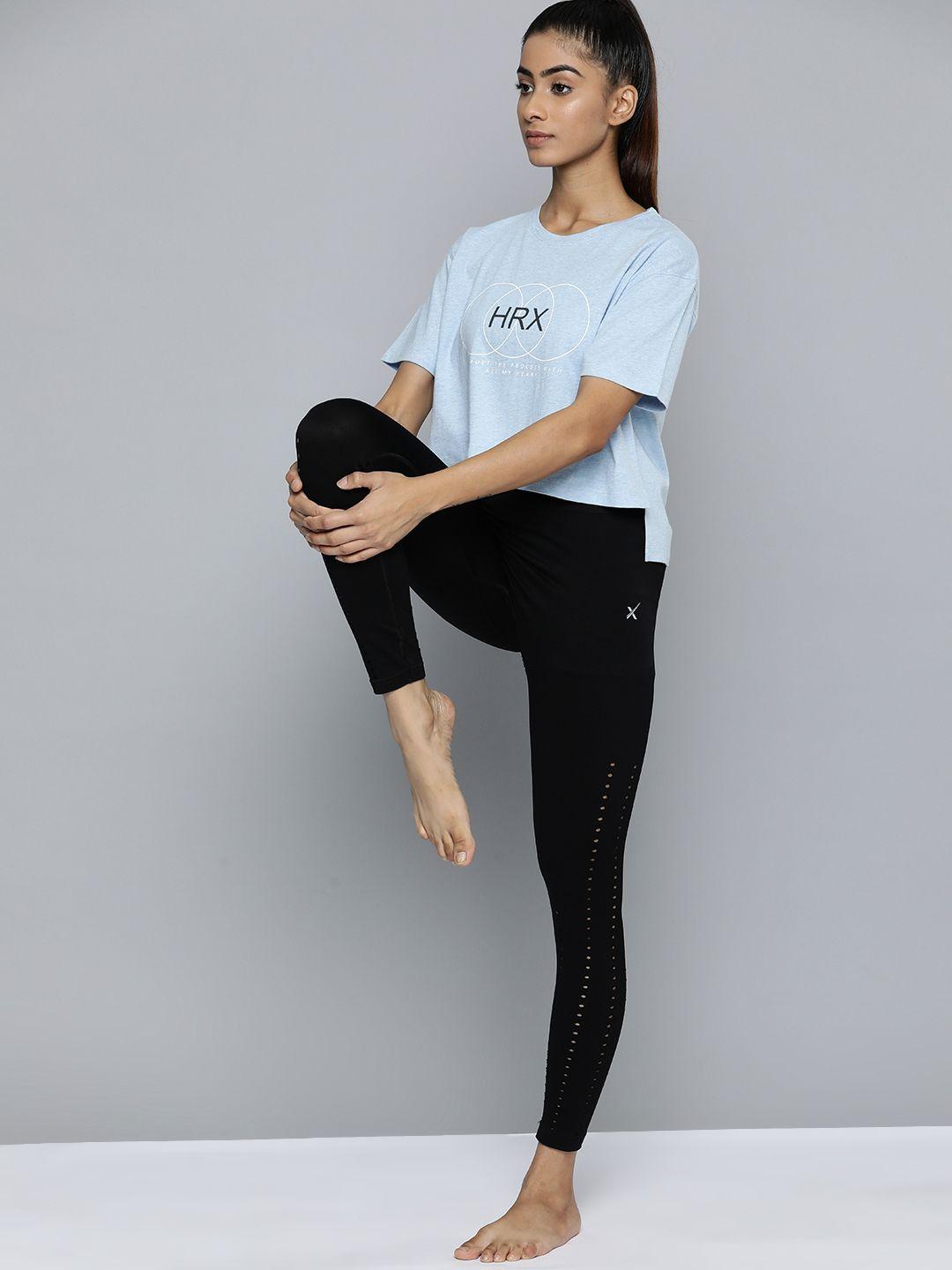 hrx by hrithik roshan printed pure cotton boxy fit yoga t-shirt