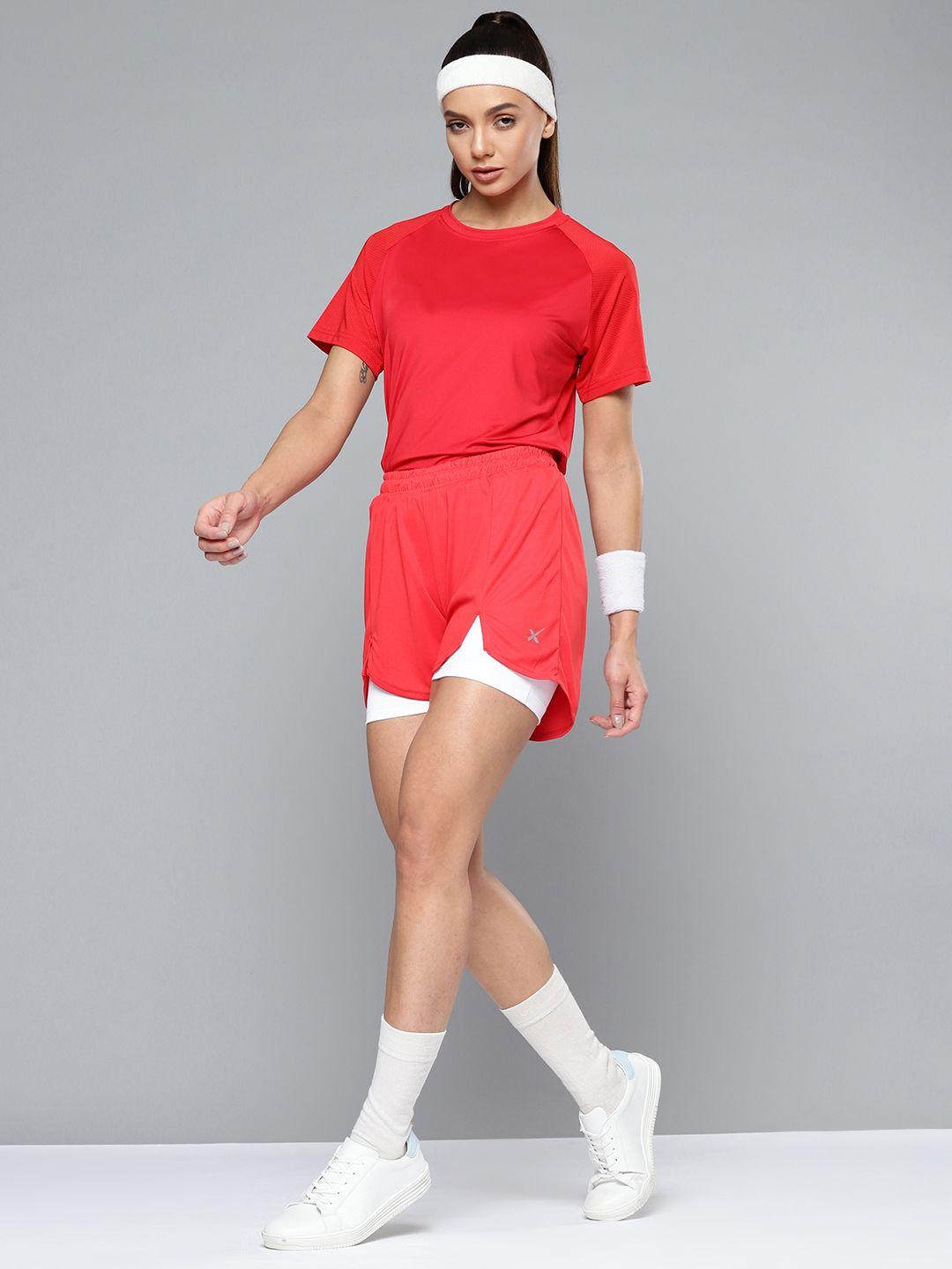 hrx by hrithik roshan racketsport women racing red rapid-dry colourblock shorts