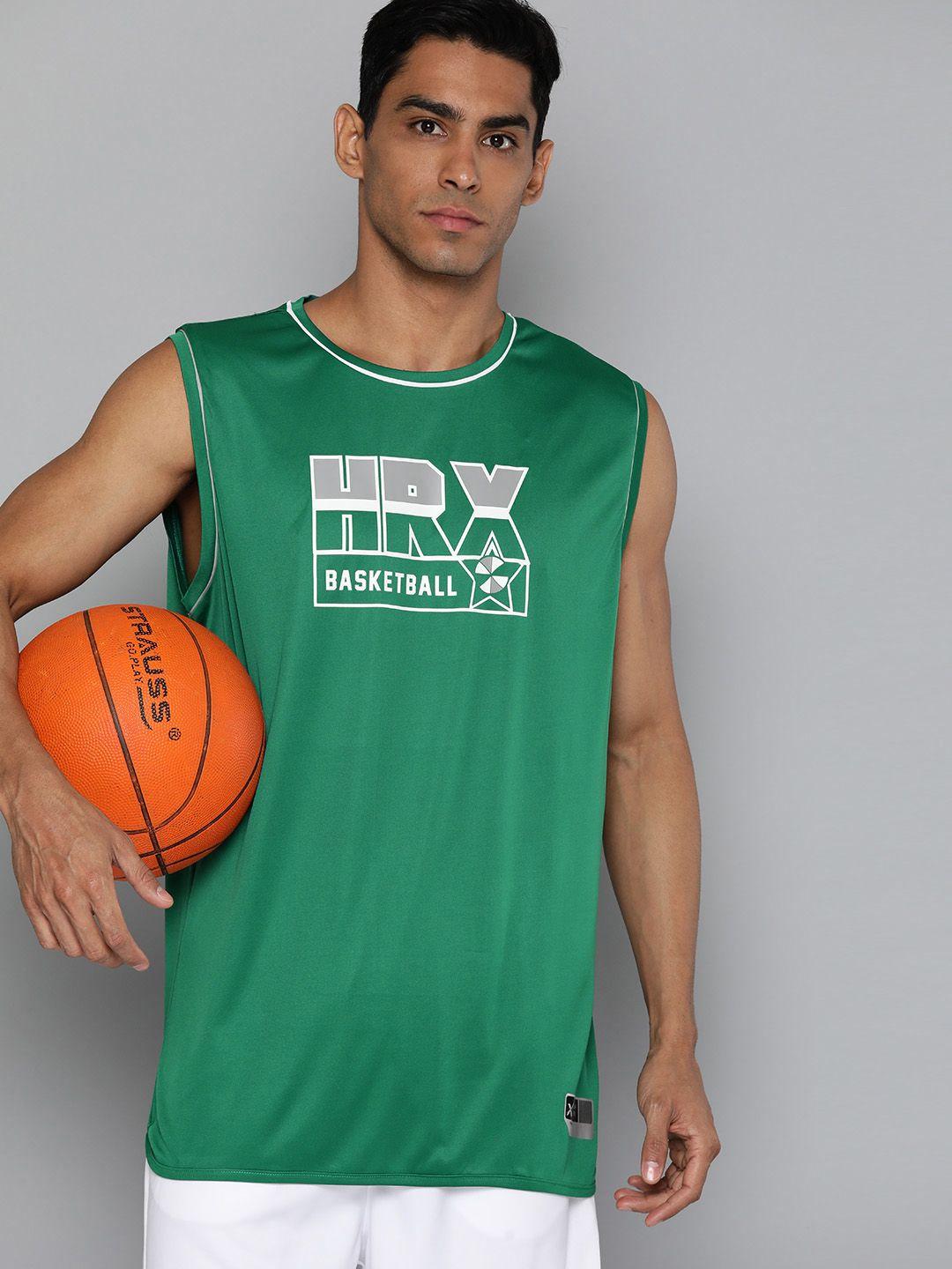 hrx by hrithik roshan rapid-dry brand logo printed basketball t-shirt