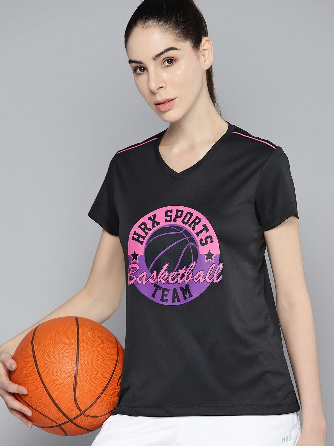 hrx by hrithik roshan rapid-dry printed v-neck basketball t-shirt