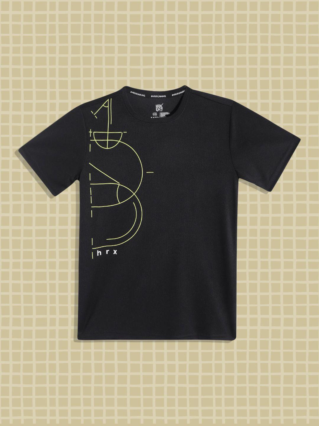 hrx by hrithik roshan running boys jet black rapid-dry typography tshirts