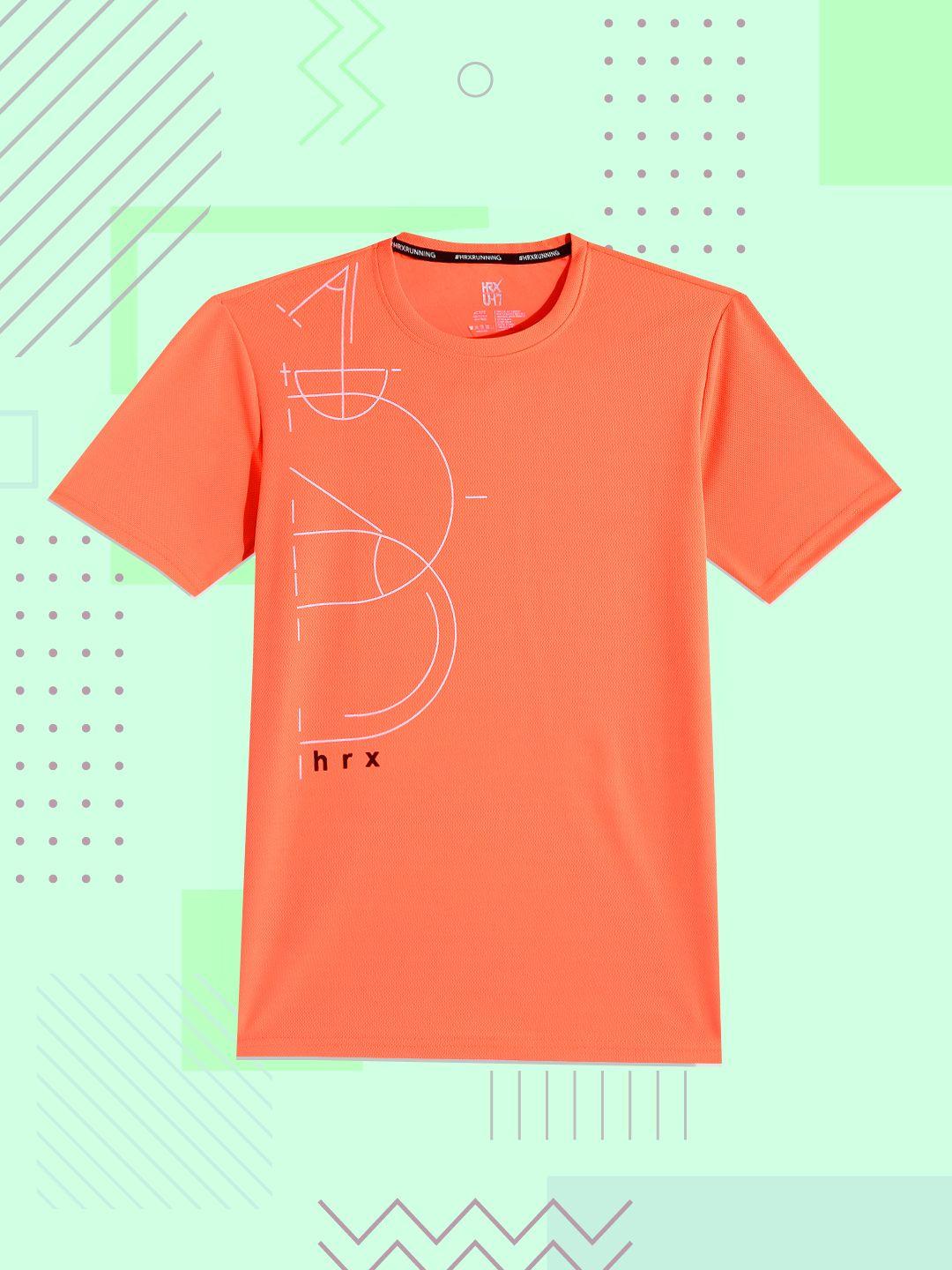 hrx by hrithik roshan running boys neon orange rapid-dry typography tshirt