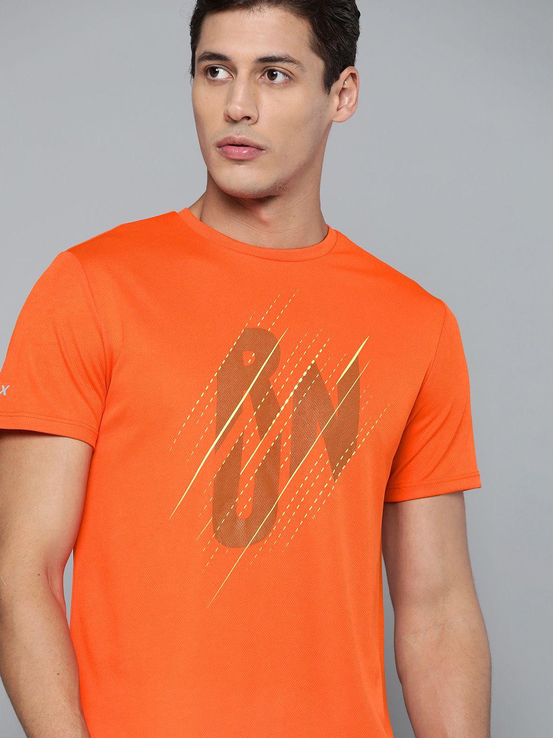 hrx by hrithik roshan running men neon orange rapid-dry typography t-shirt