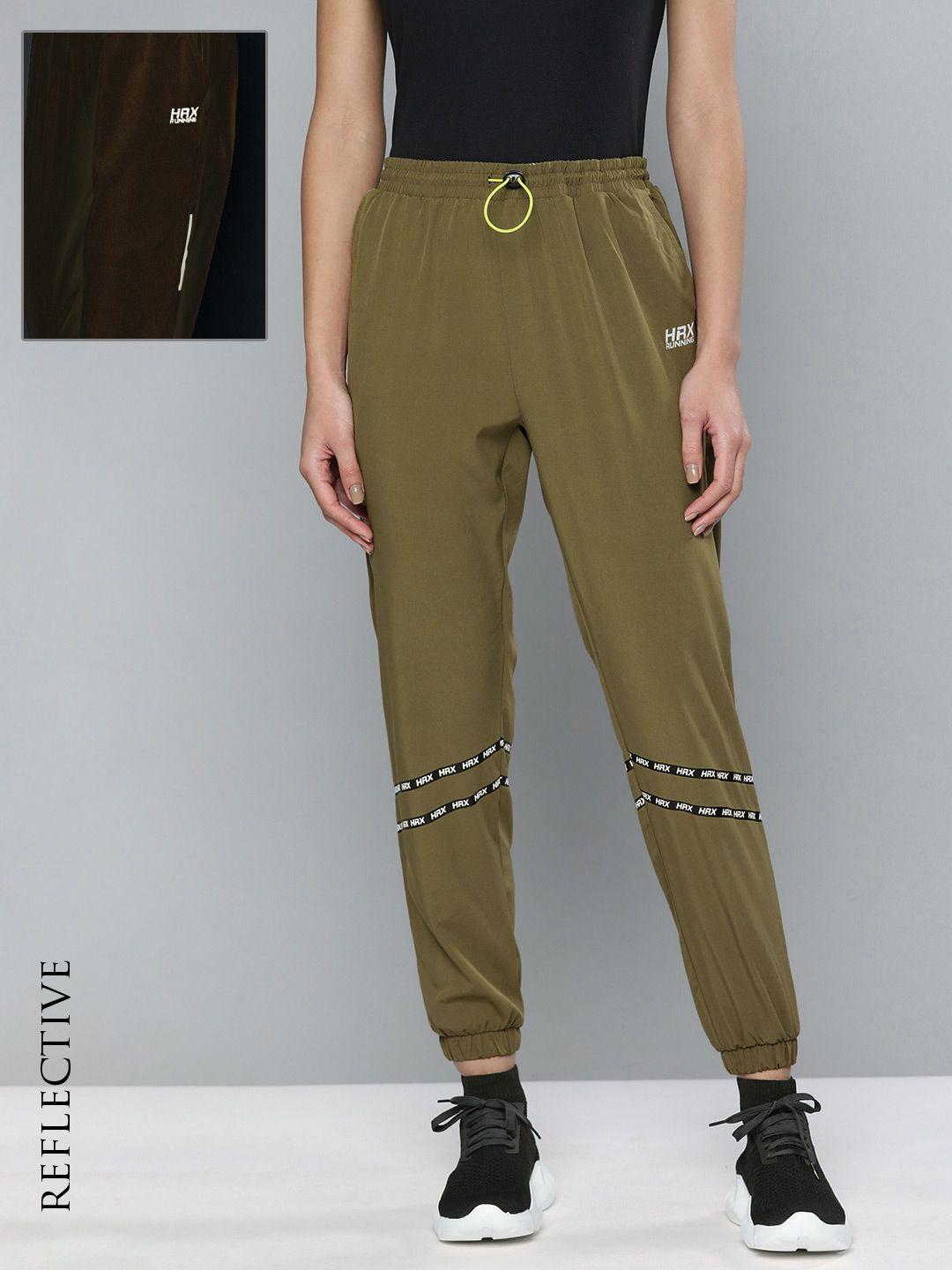 hrx by hrithik roshan running women burnt olive rapid-dry solid joggers