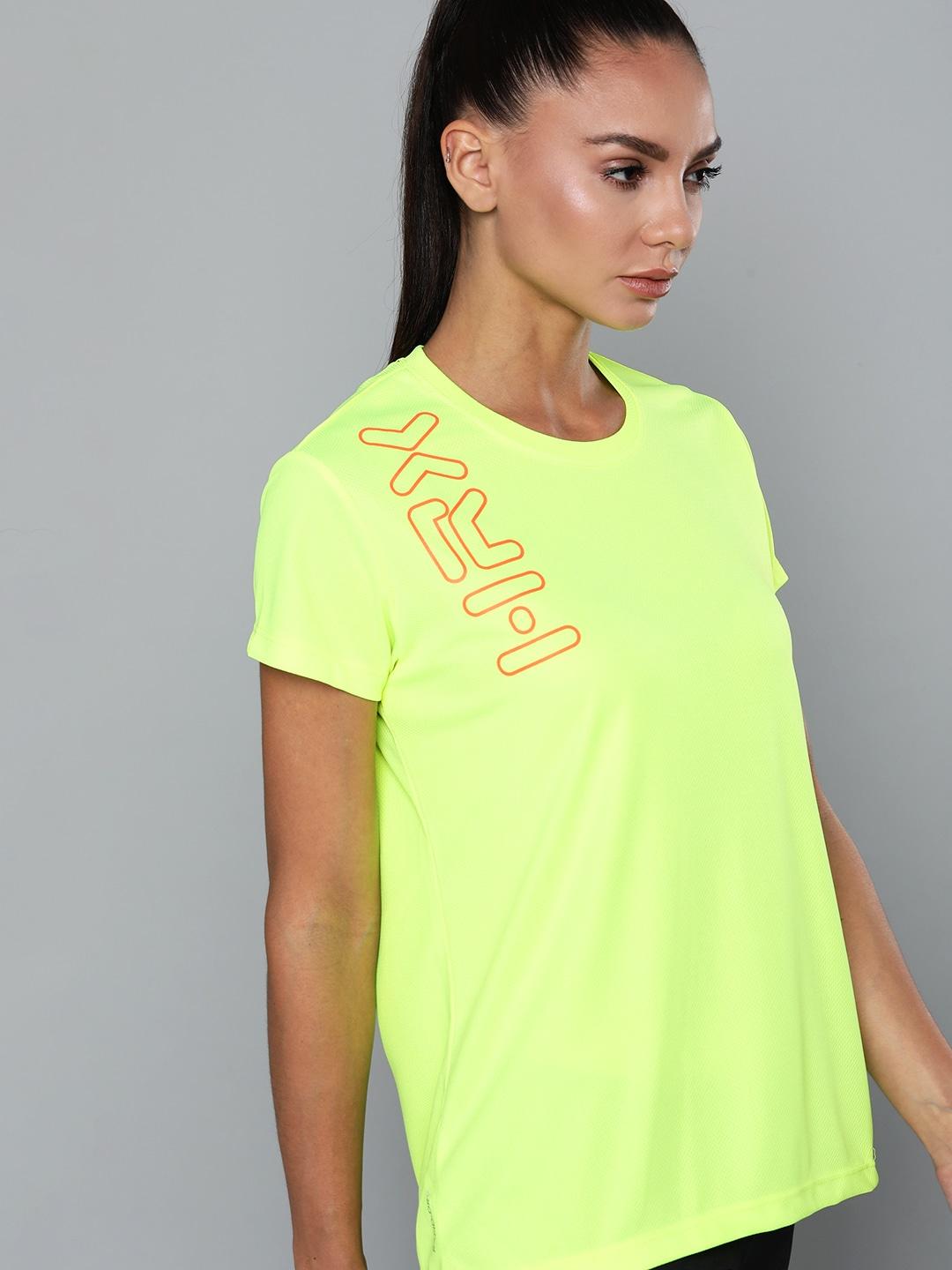 hrx by hrithik roshan running women neon lime rapid-dry brand carrier tshirts