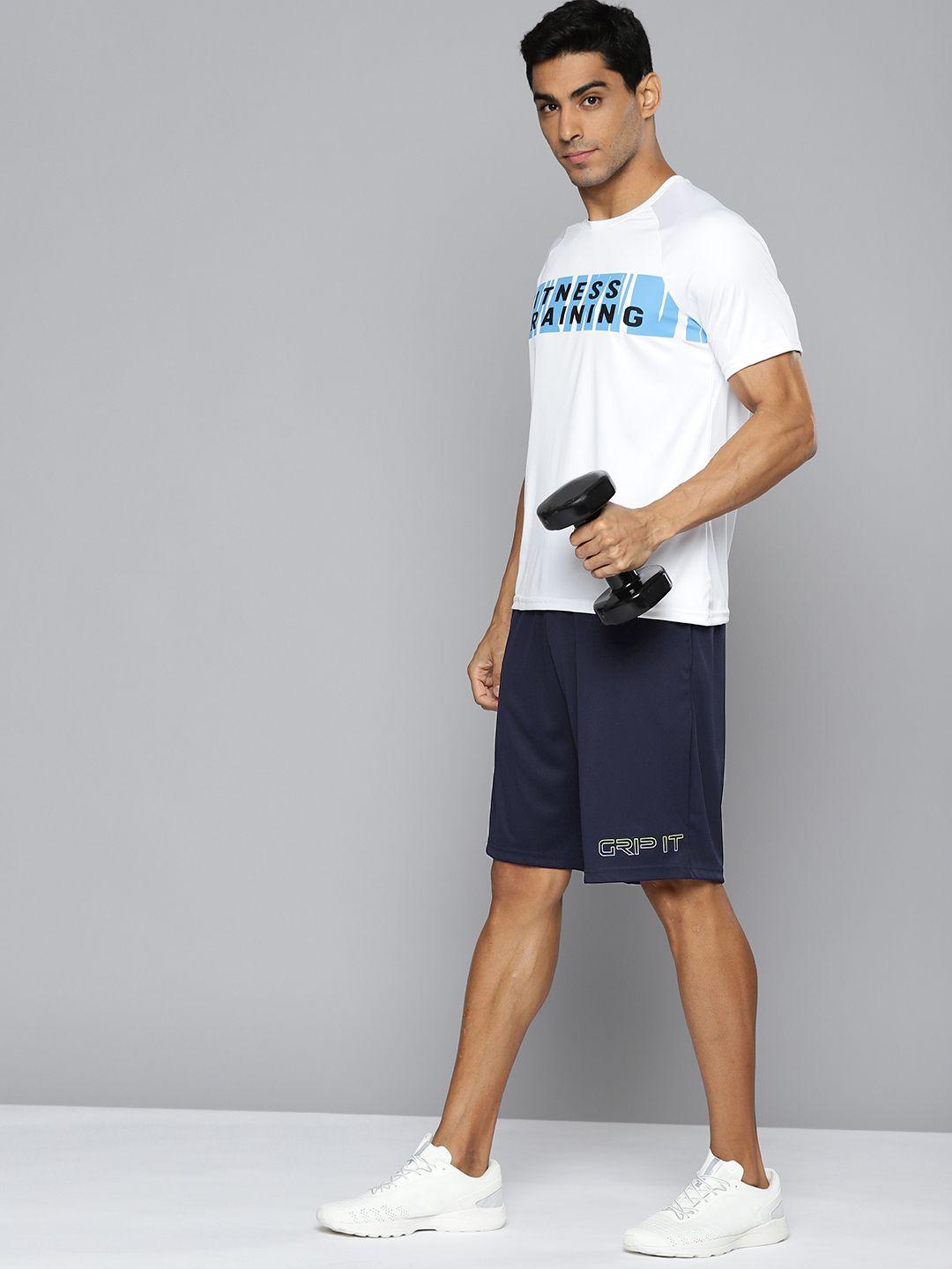 hrx by hrithik roshan training men evening blue rapid-dry typography loose fit shorts