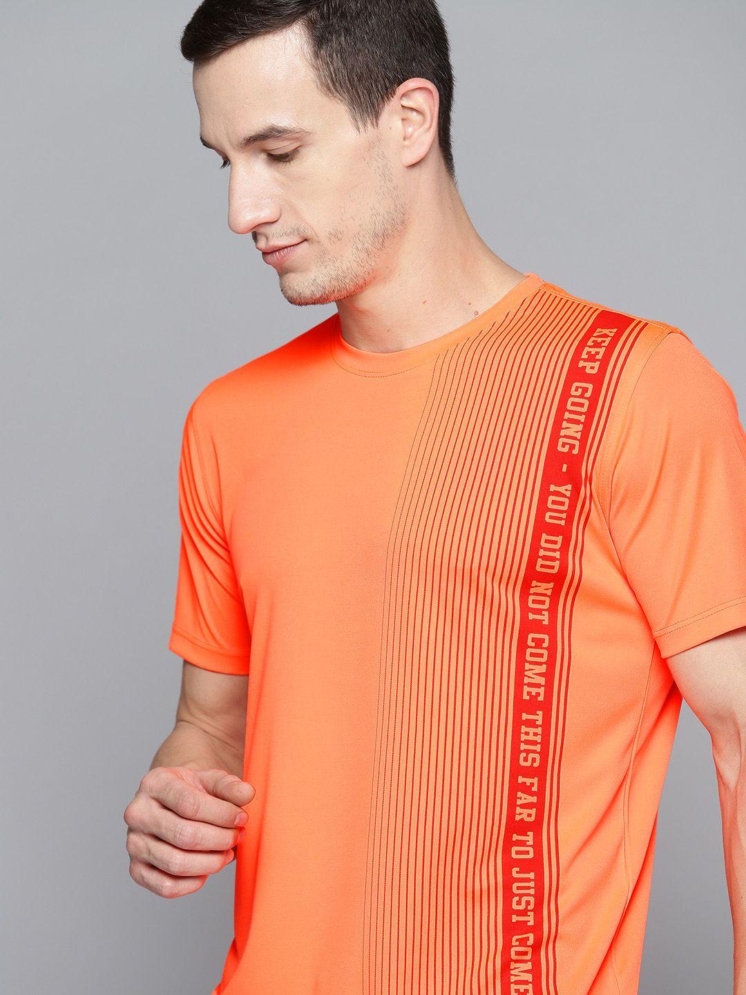 hrx by hrithik roshan training men neon orange rapid-dry typography tshirt