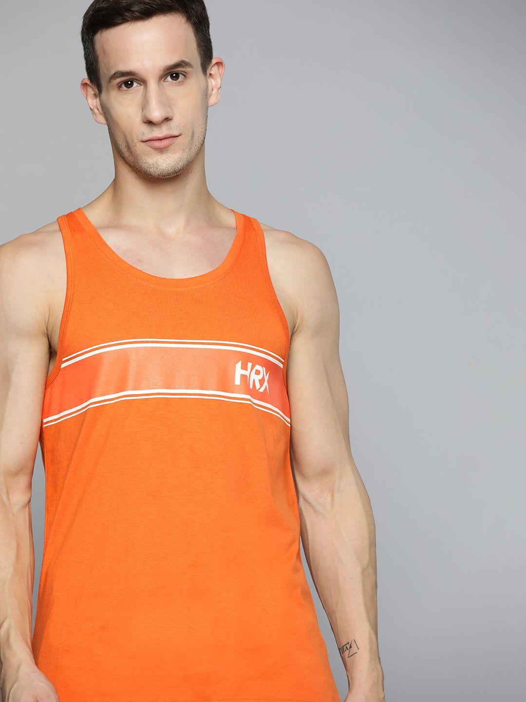 hrx by hrithik roshan training men orange bio-wash brand carrier tshirts
