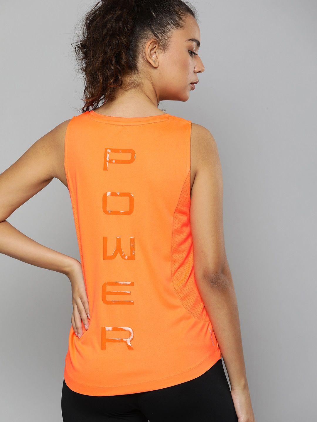 hrx by hrithik roshan training women orange rapid-dry typography top