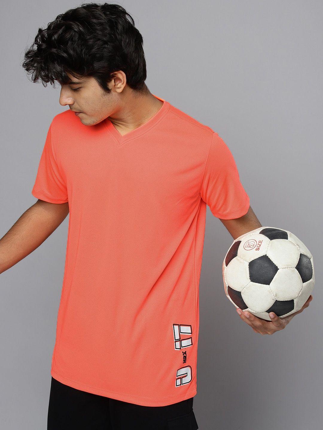 hrx by hrithik roshan u-17 boys neon orange rapid-dry solid tshirts