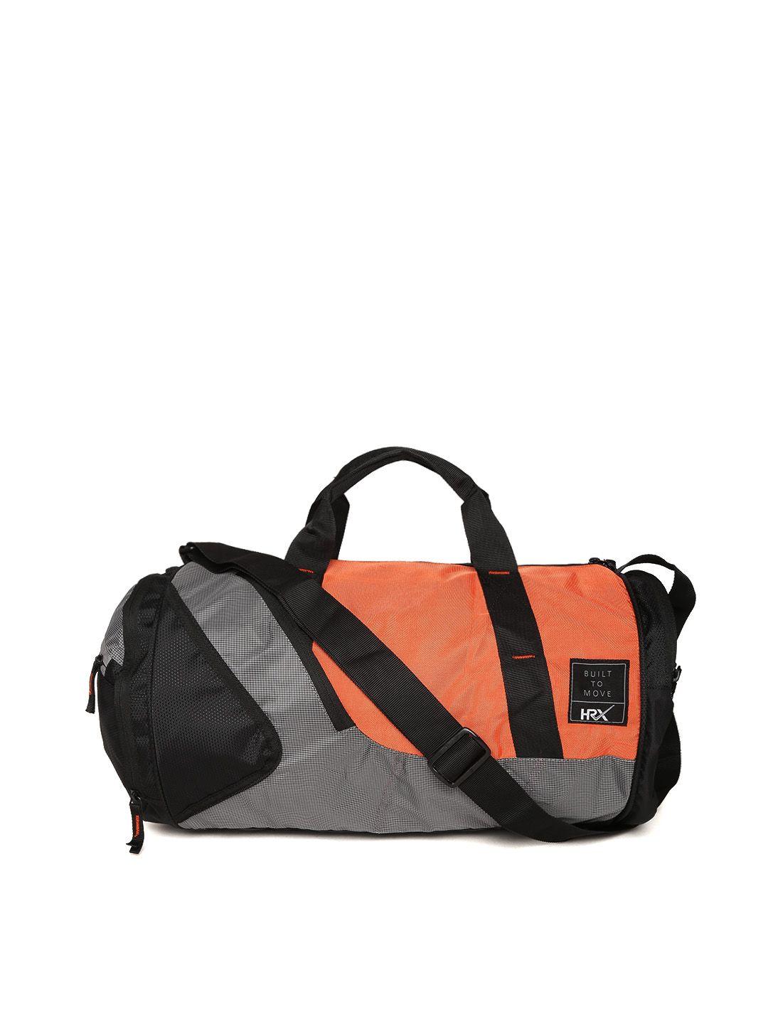 hrx by hrithik roshan unisex black & orange colourblocked training duffel bag 16.3 l