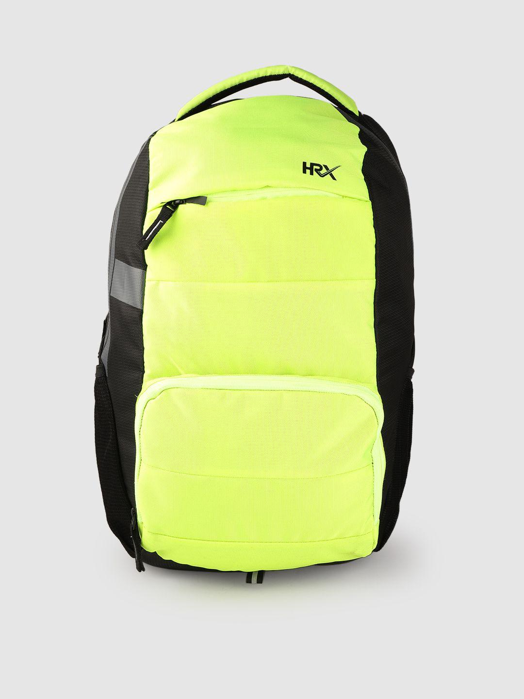 hrx by hrithik roshan unisex fluorescent green & black colourblocked 18'' laptop backpack