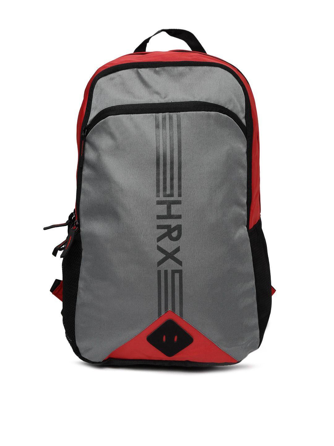 hrx by hrithik roshan unisex grey & red logo lifestyle backpack