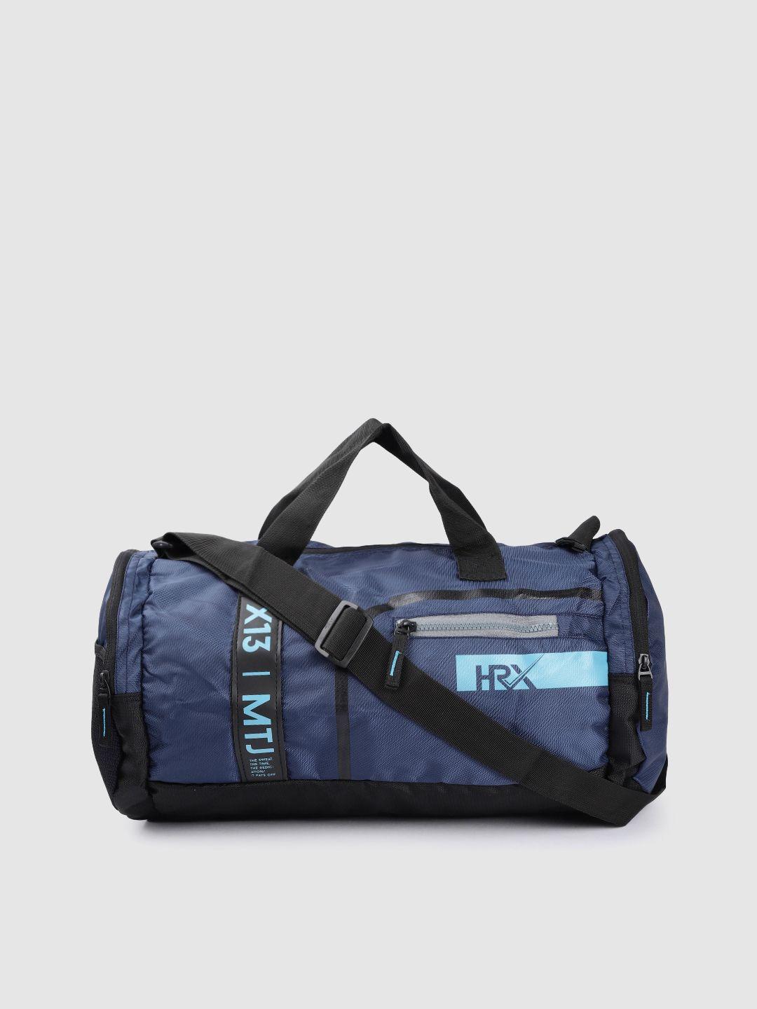 hrx by hrithik roshan unisex navy blue brand logo print training duffel bag
