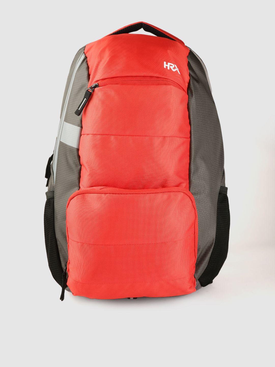 hrx by hrithik roshan unisex red & charcoal grey brand logo print backpack 26.7 l