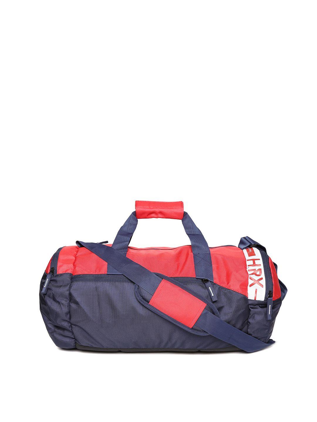 hrx by hrithik roshan unisex red & navy blue colourblocked training duffel bag