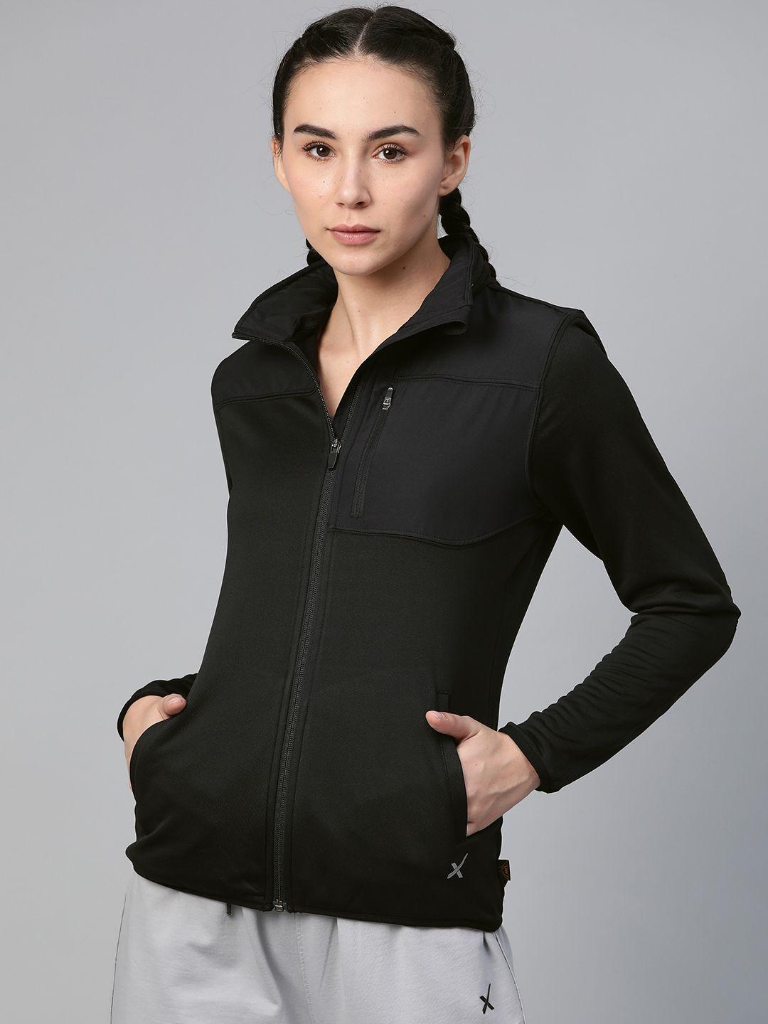 hrx by hrithik roshan women blk solid rapid-dry antimicrobial outdoor jacket