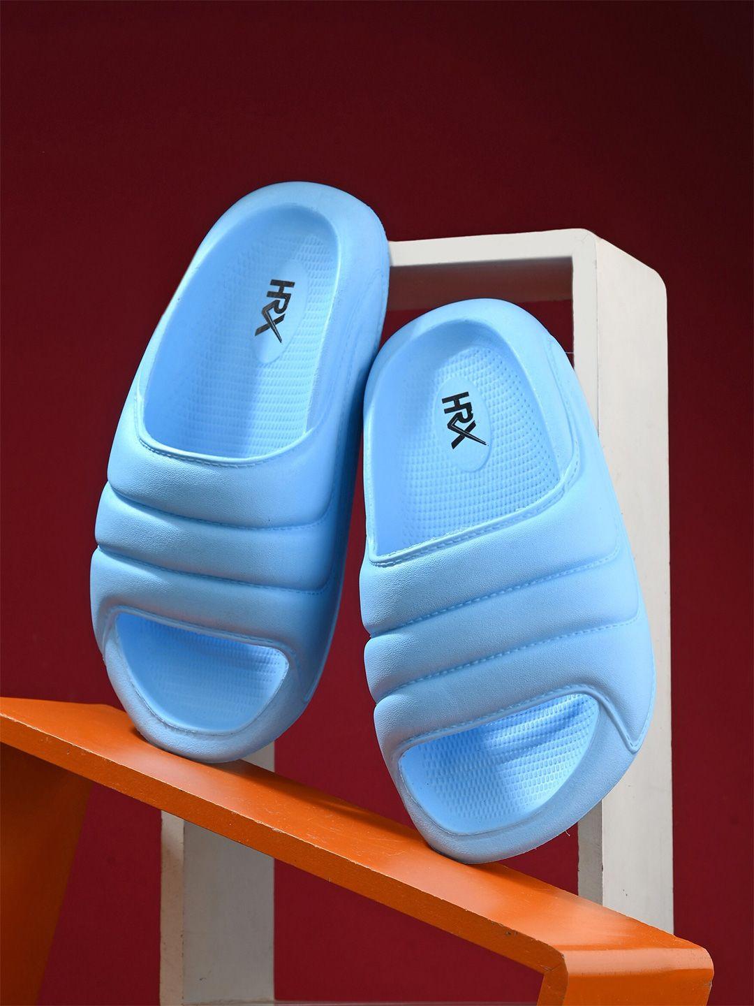 hrx by hrithik roshan women blue textured rubber sliders