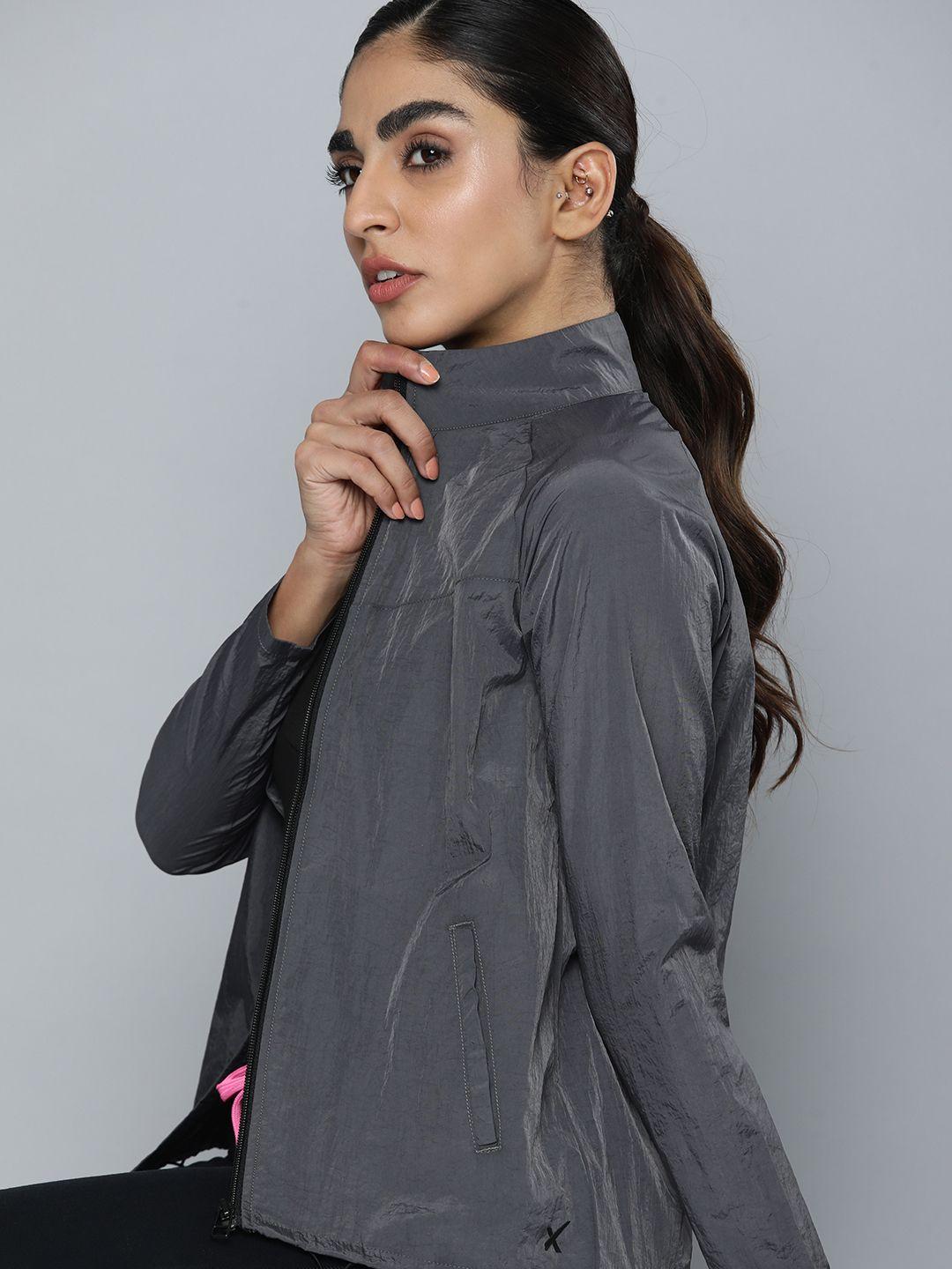 hrx by hrithik roshan women charcoal grey solid running sporty jacket