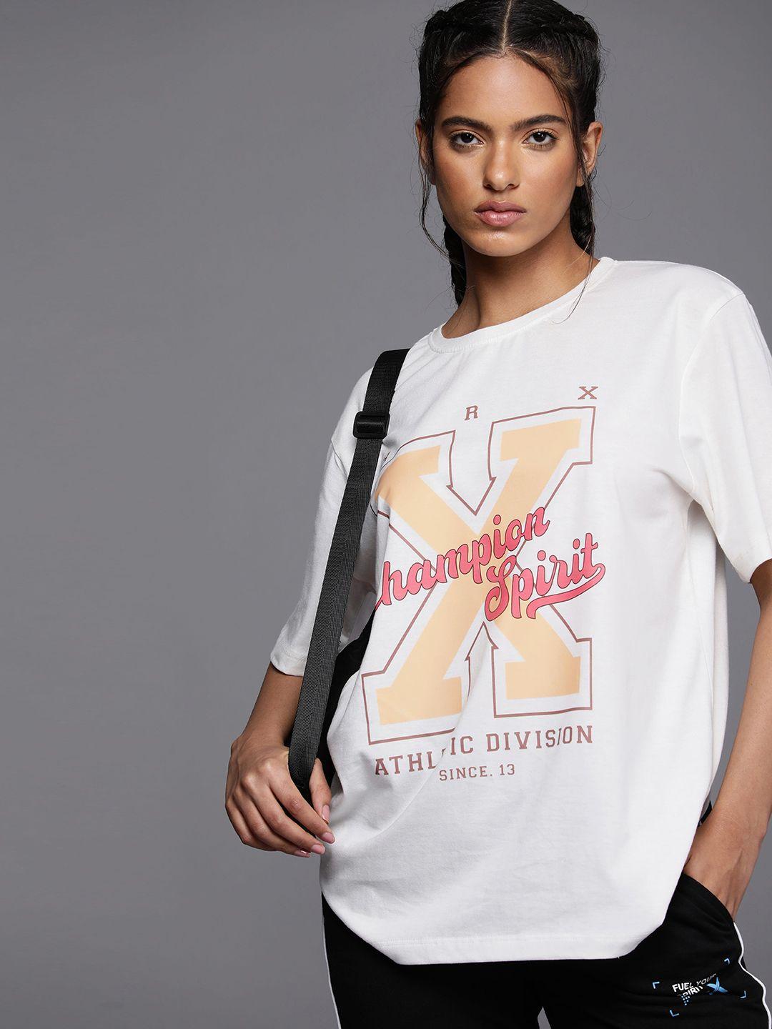 hrx by hrithik roshan women graphic printed pure cotton t-shirt