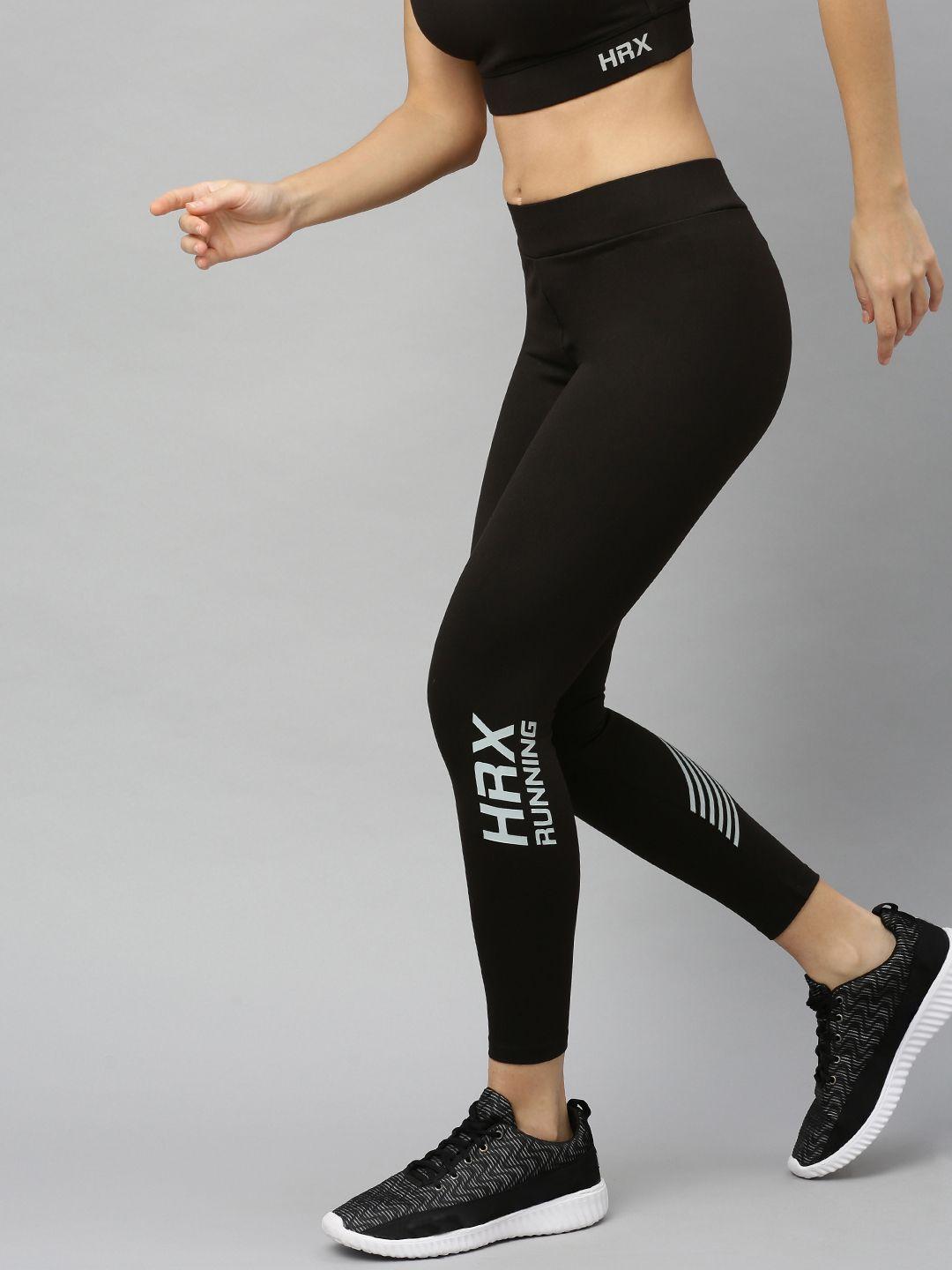 hrx by hrithik roshan women jet black solid rapid-dry n9 antimicrobial technology running tights