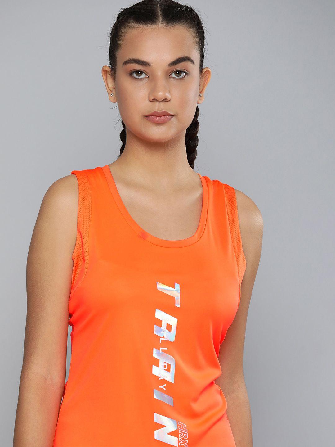 hrx by hrithik roshan women orange rapid-dry typography training top