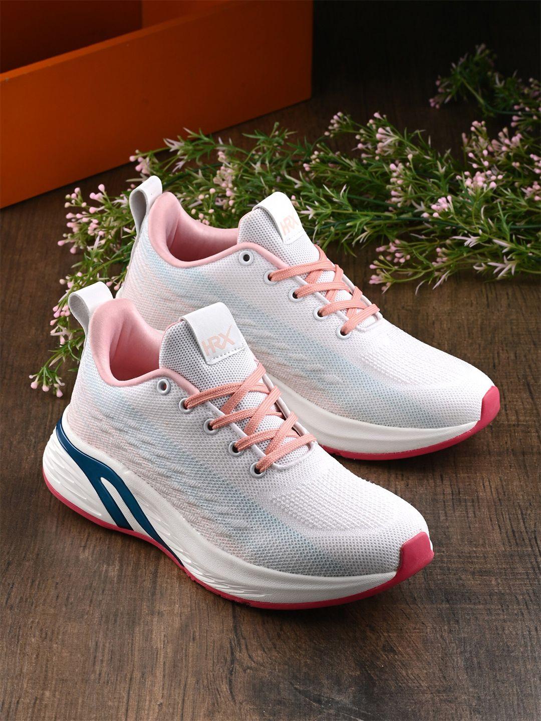 hrx by hrithik roshan women white & pink lace-up running shoes