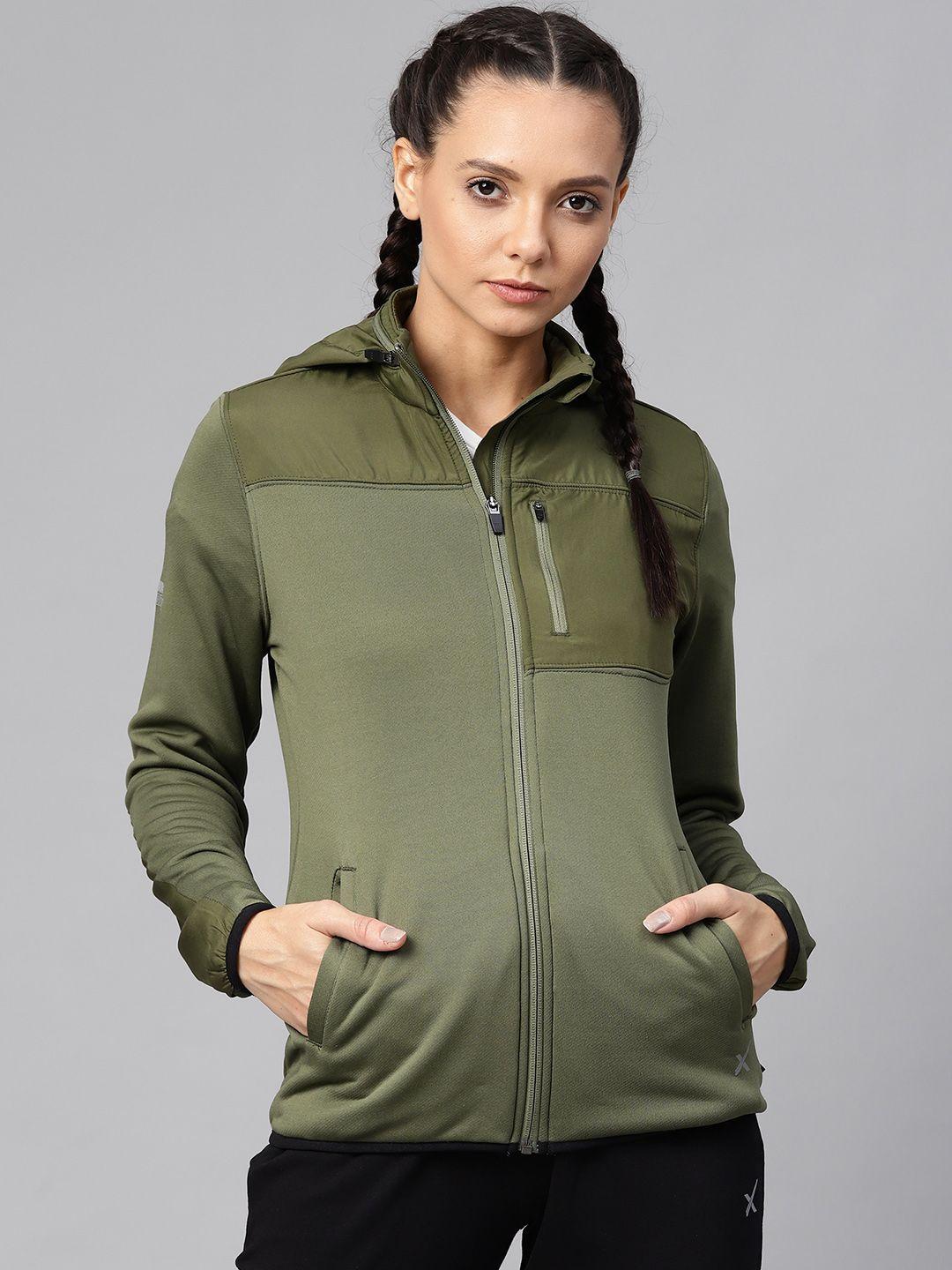 hrx by hrithik roshan women winter moss solid rapid-dry antimicrobial outdoor jacket