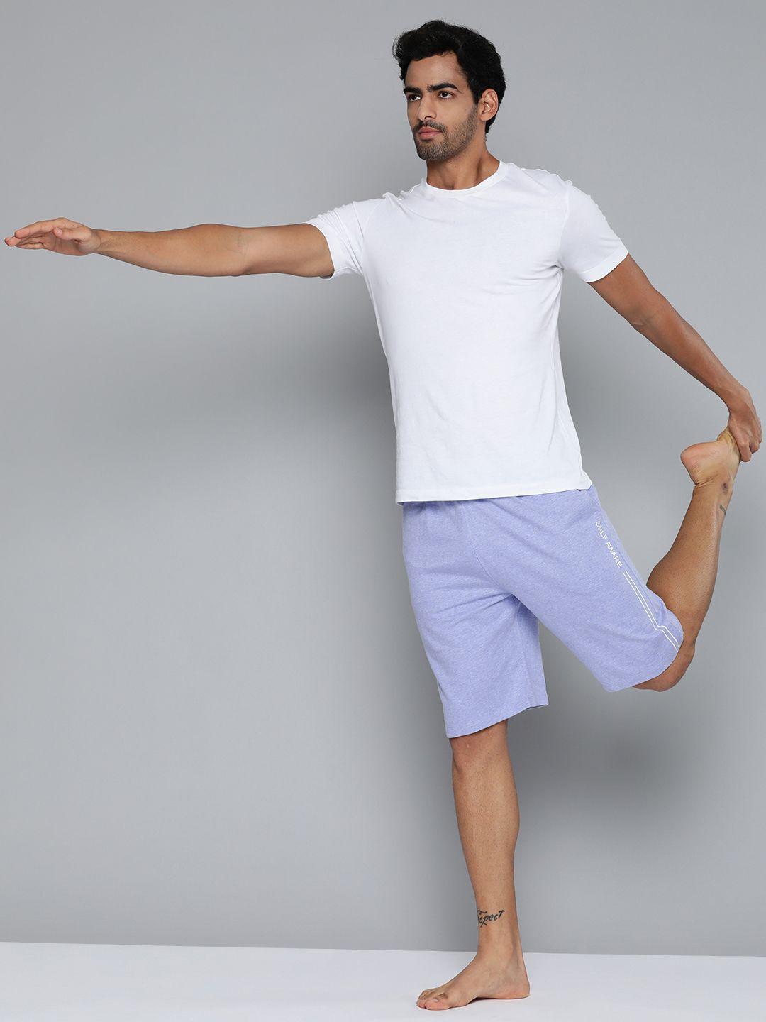 hrx by hrithik roshan yoga men aqua melange organic cotton typography shorts