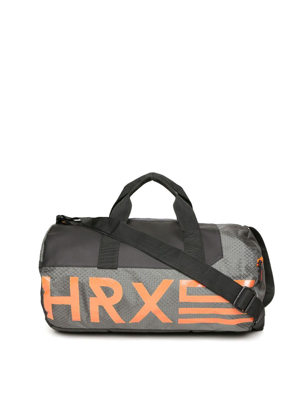 hrx by hritik roshan unisex grey & black brand logo training duffel bag