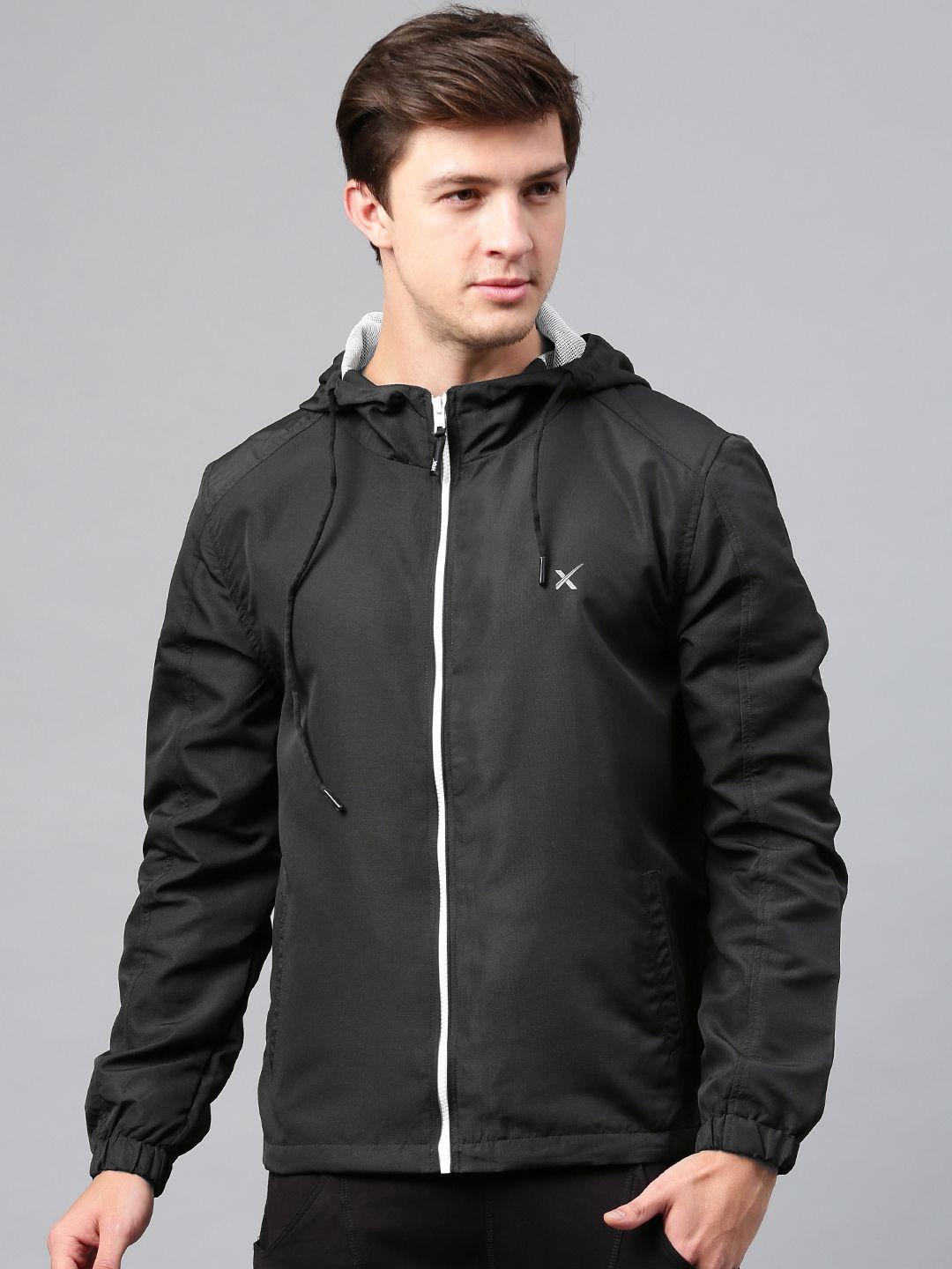 hrx active by hrithik roshan men black solid hooded sporty jacket