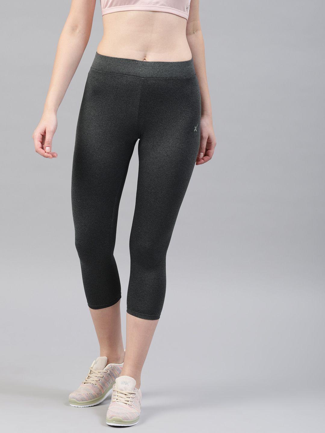hrx active by hrithik roshan women charcoal grey solid three-fourth length training tights