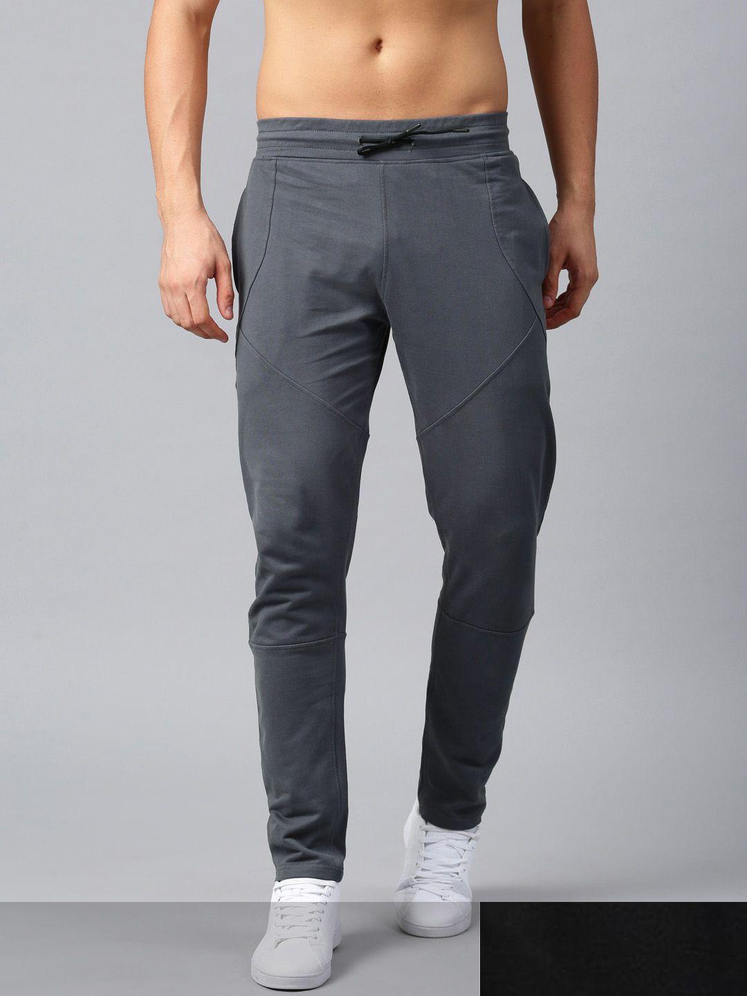 hrx by hrithik roshan  men pack of 2 grey & black solid active track pants