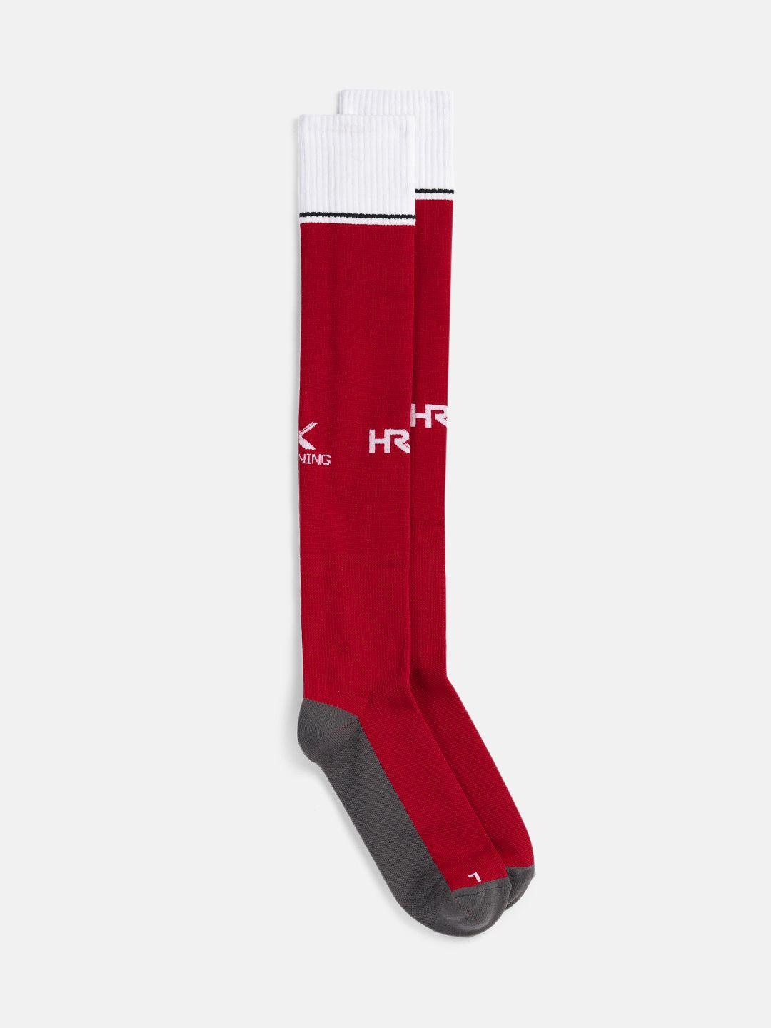 hrx by hrithik roshan adults red colourblocked football socks