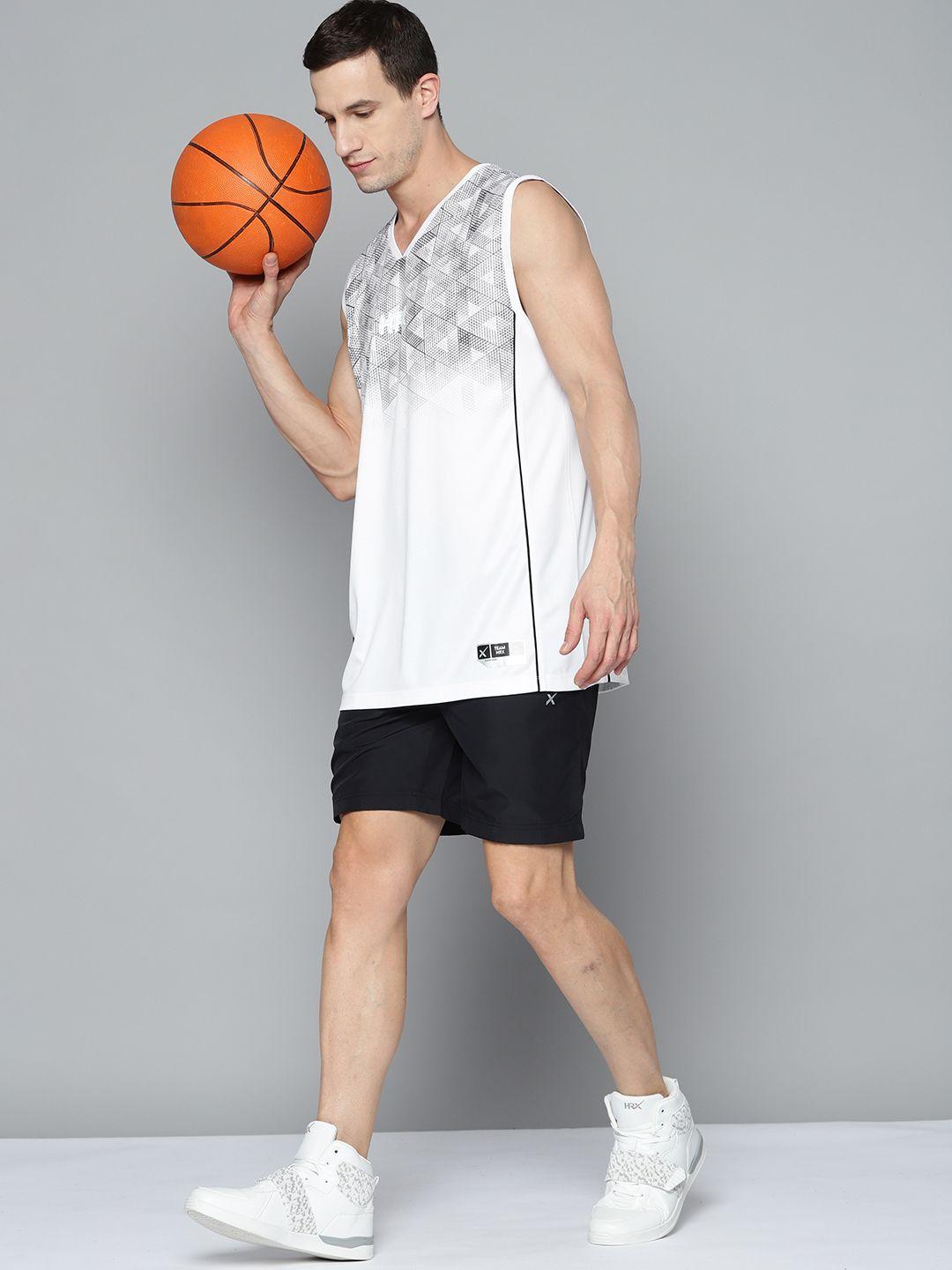 hrx by hrithik roshan basketball men optic white rapid-dry geometric tshirts