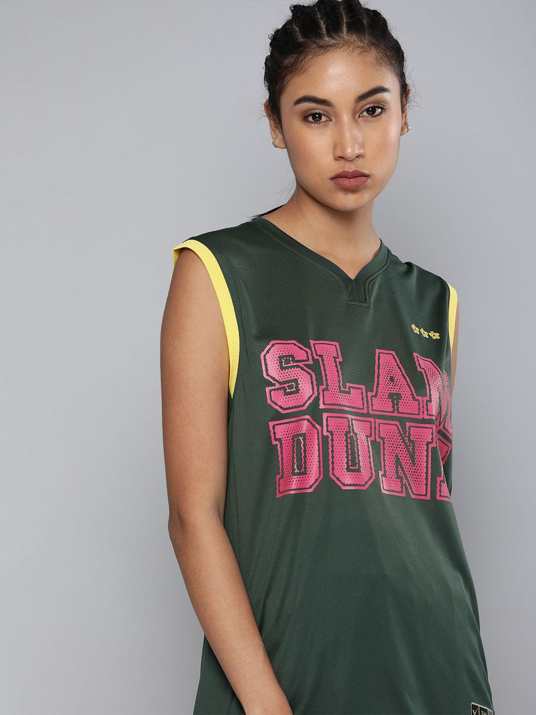 hrx by hrithik roshan basketball women pine rapid-dry typography tshirts