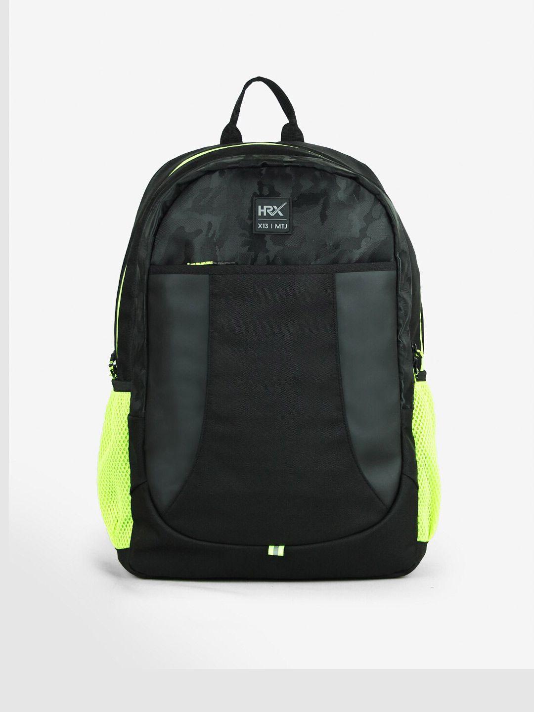 hrx by hrithik roshan black & green colourblocked backpack