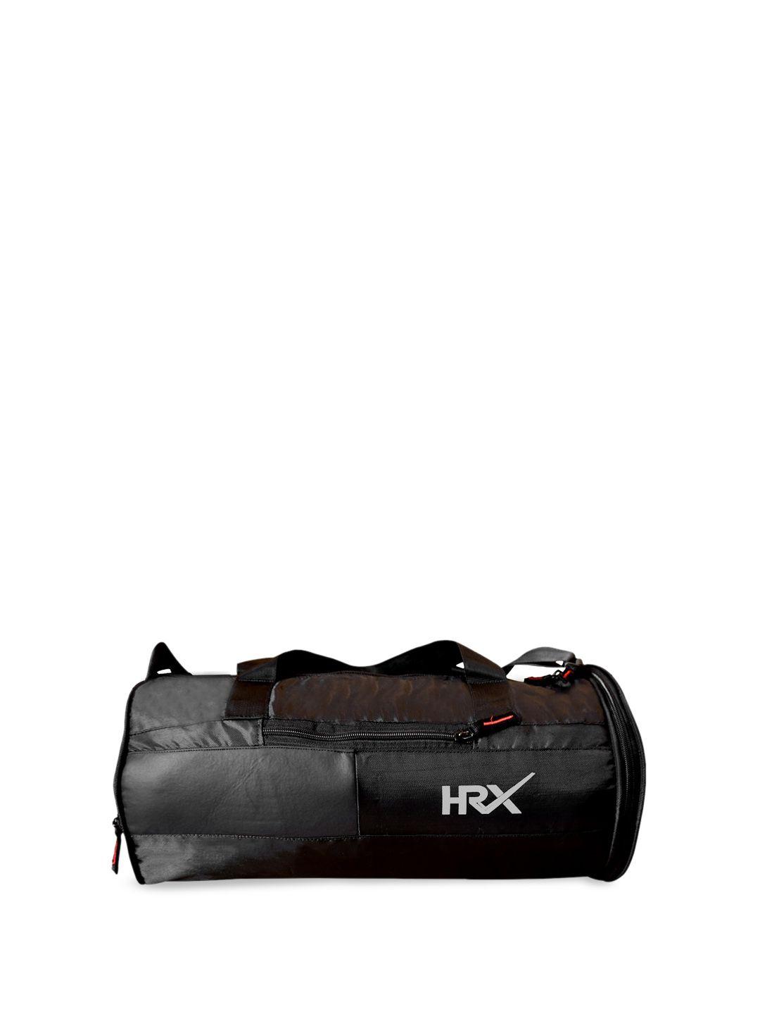 hrx by hrithik roshan black brand logo print duffel bag