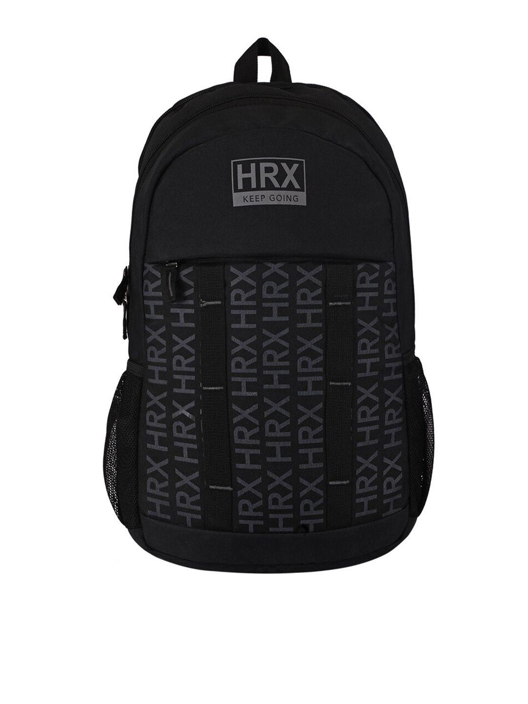 hrx by hrithik roshan black brand logo water resistant padded ergonomic strap backpack