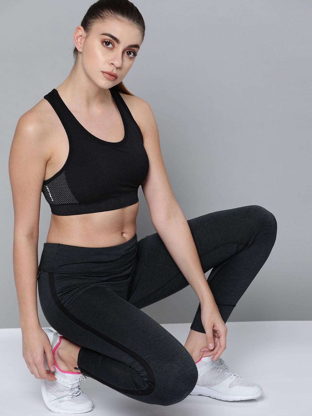 hrx by hrithik roshan black solid light support seamless rapid dry yoga sports bra