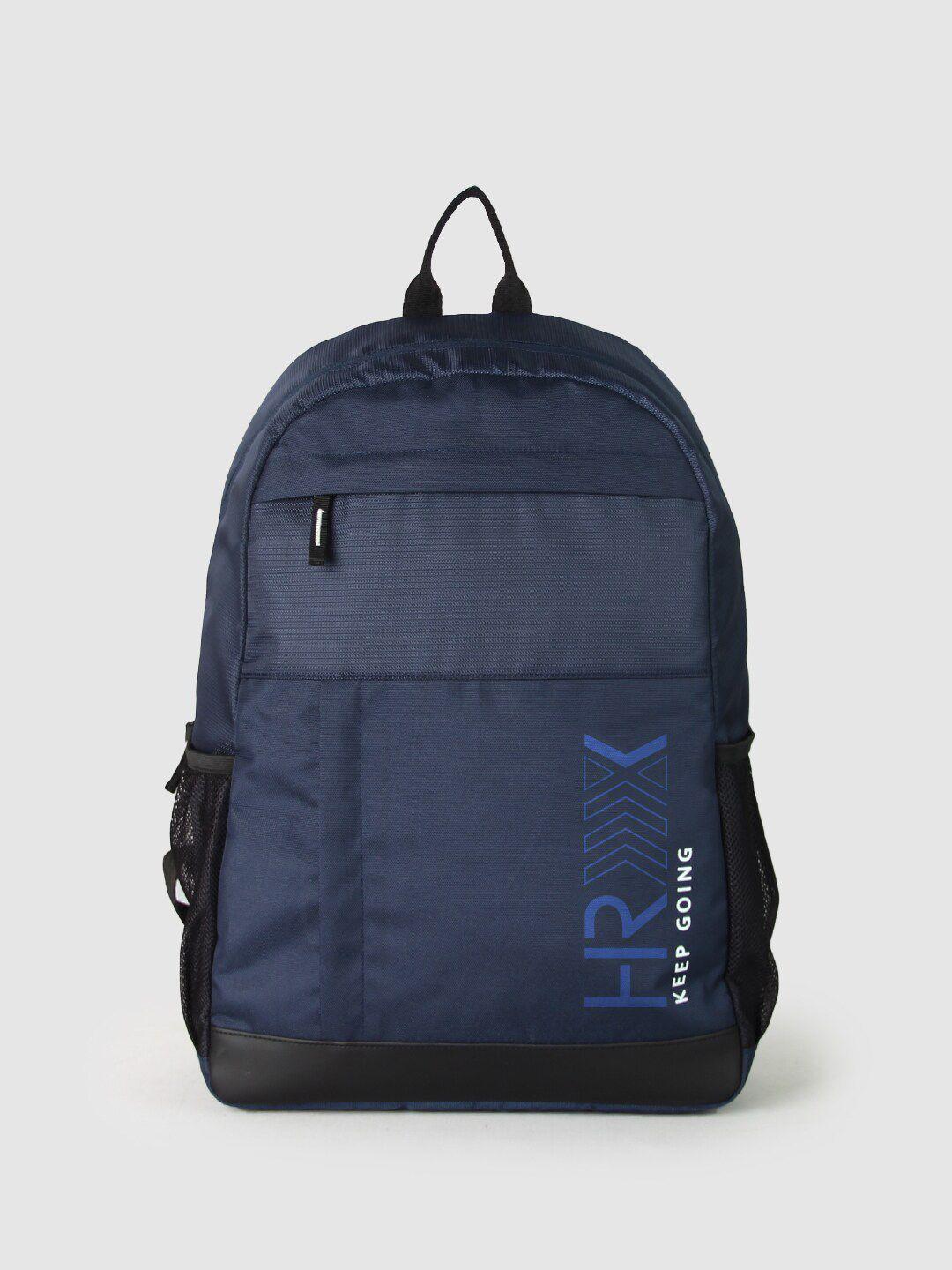 hrx by hrithik roshan blue & black typography medium backpack