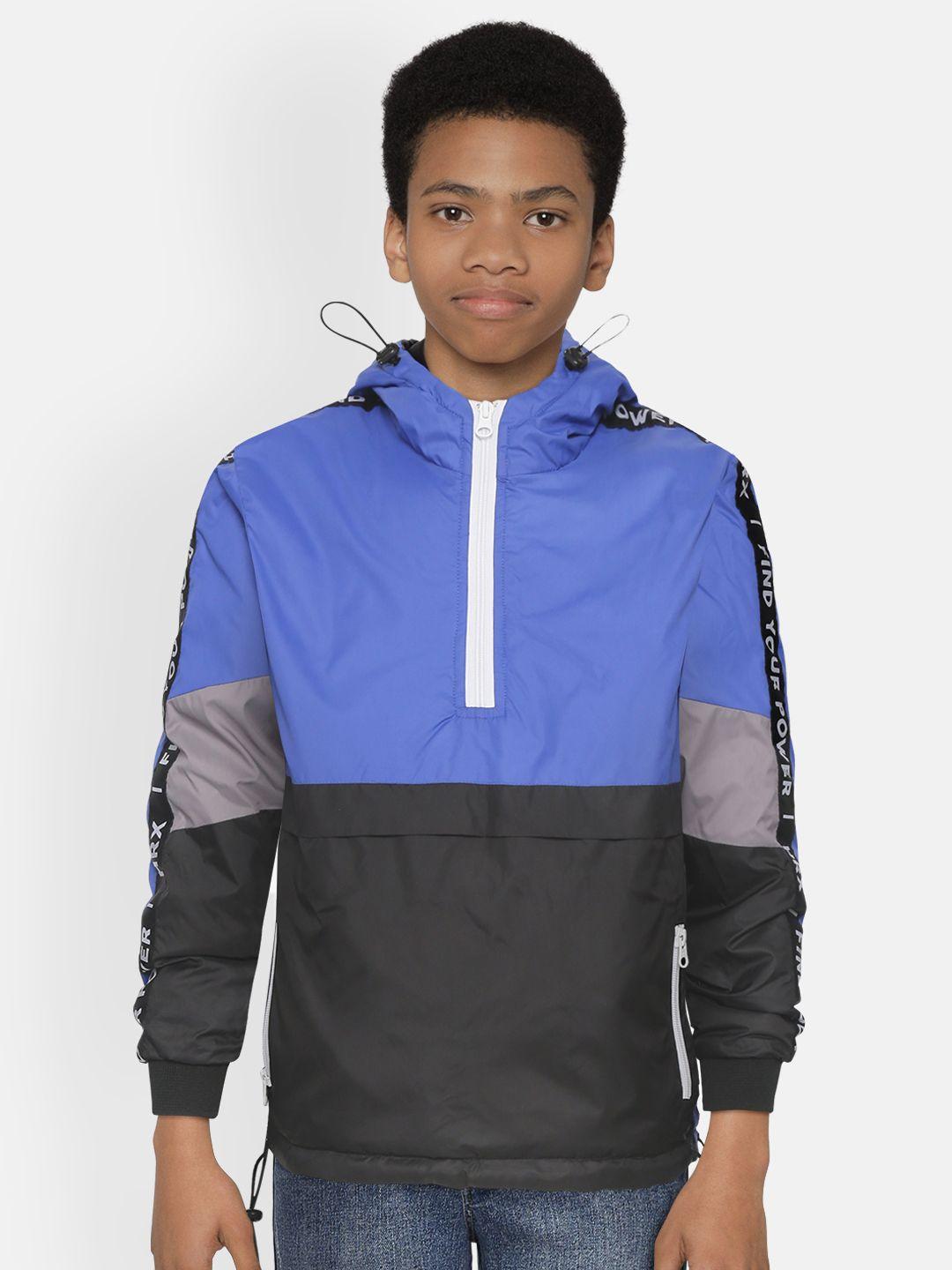 hrx by hrithik roshan boys blue & black rapid-dry antimicrobial lifestyle jacket