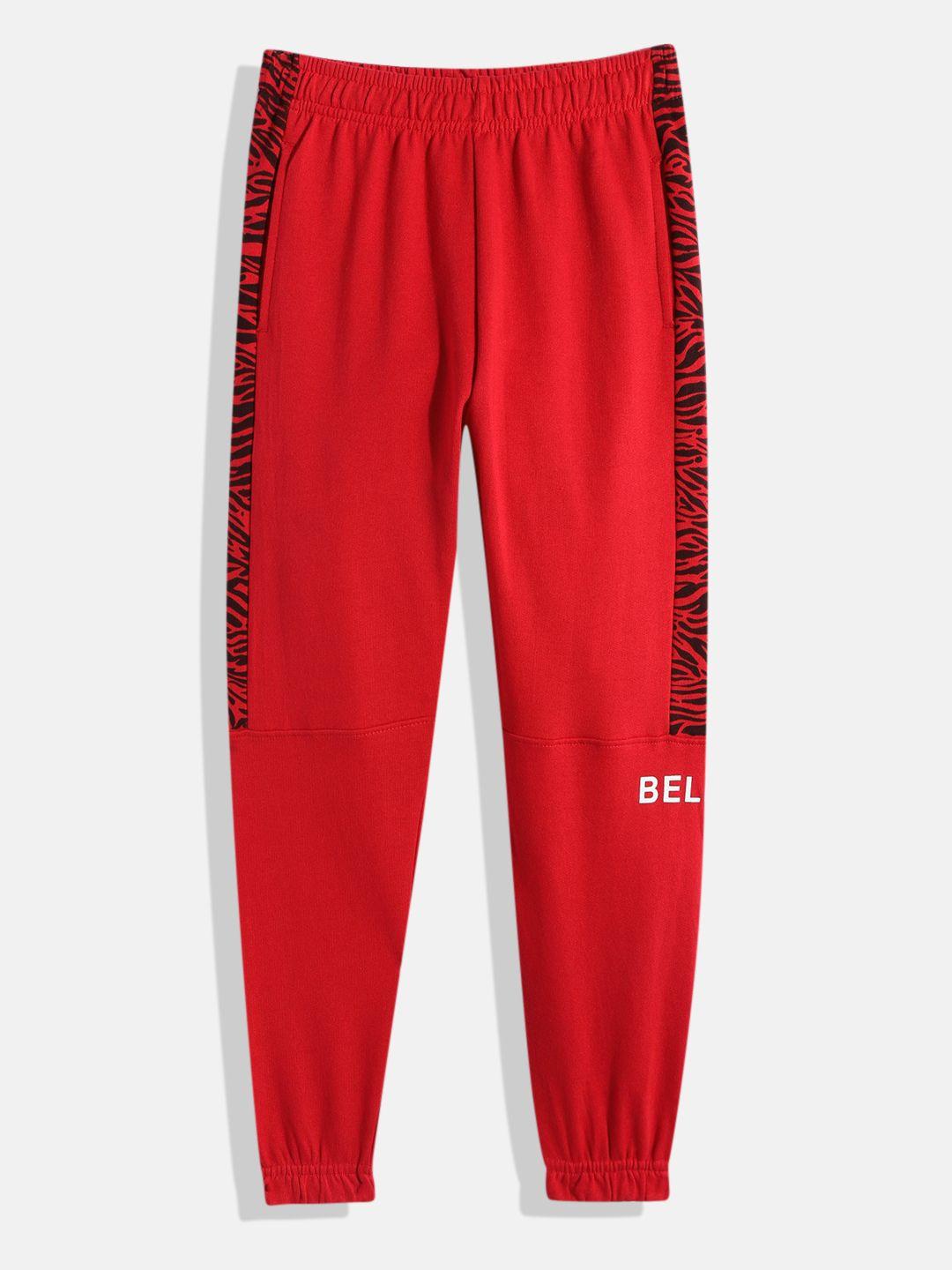 hrx by hrithik roshan boys red printed detail pure cotton joggers