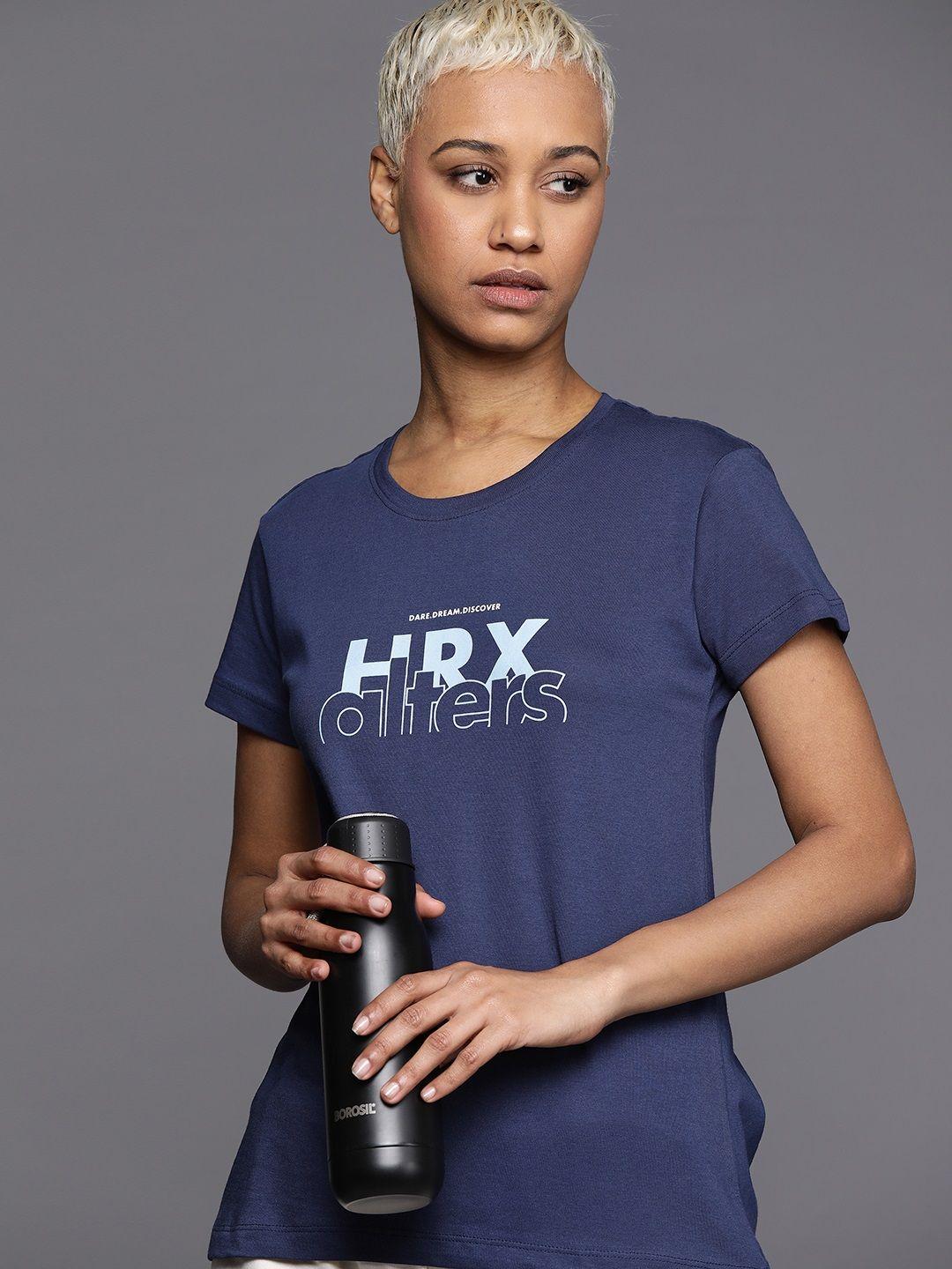 hrx by hrithik roshan brand logo print pure cotton t-shirt